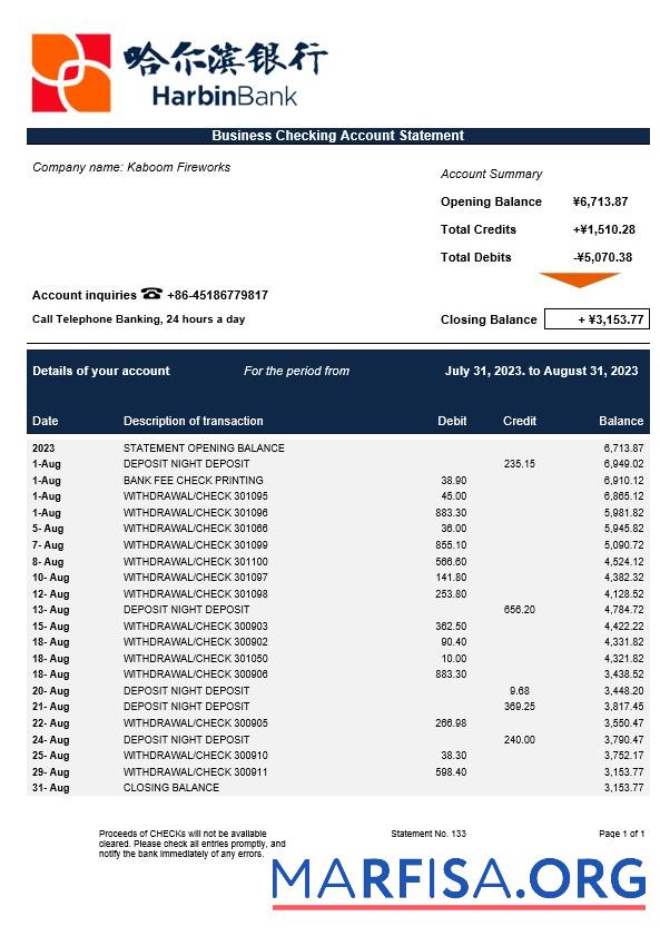 Realistic Harbin Bank enterprise statement Word and PDF template